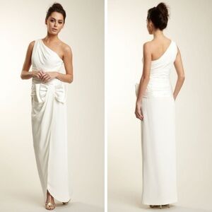 Vicky Tiel One Shoulder Draped Bow Dress